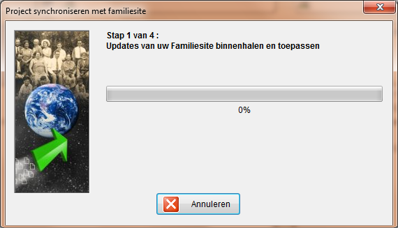 Stap 1 - updates van uw familiesite worden gedownload en overgebracht naar Family Tree Builder