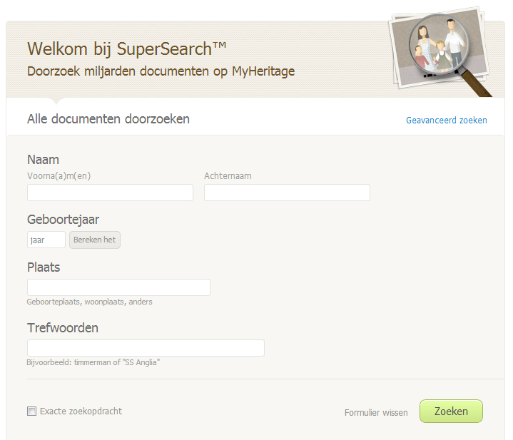 SuperSearch eenvoudig zoekformulier (klik voor vergroting)