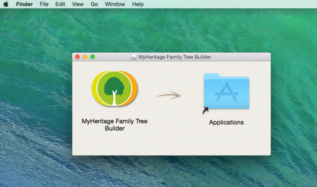 Sleep het Family Tree Builder pictogram naar Applicaties om het op uw Mac computer op te slaan