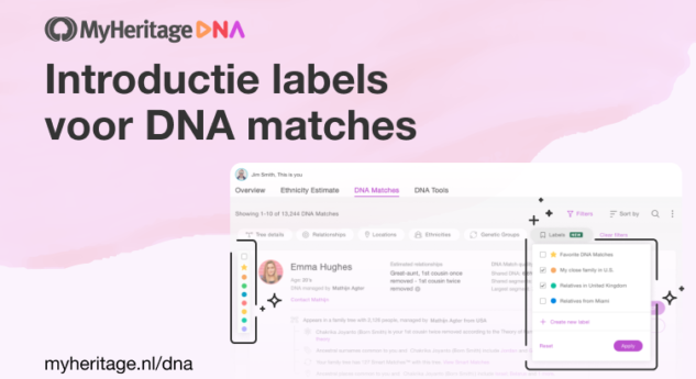 MyHeritage introduceert labels voor DNA matches