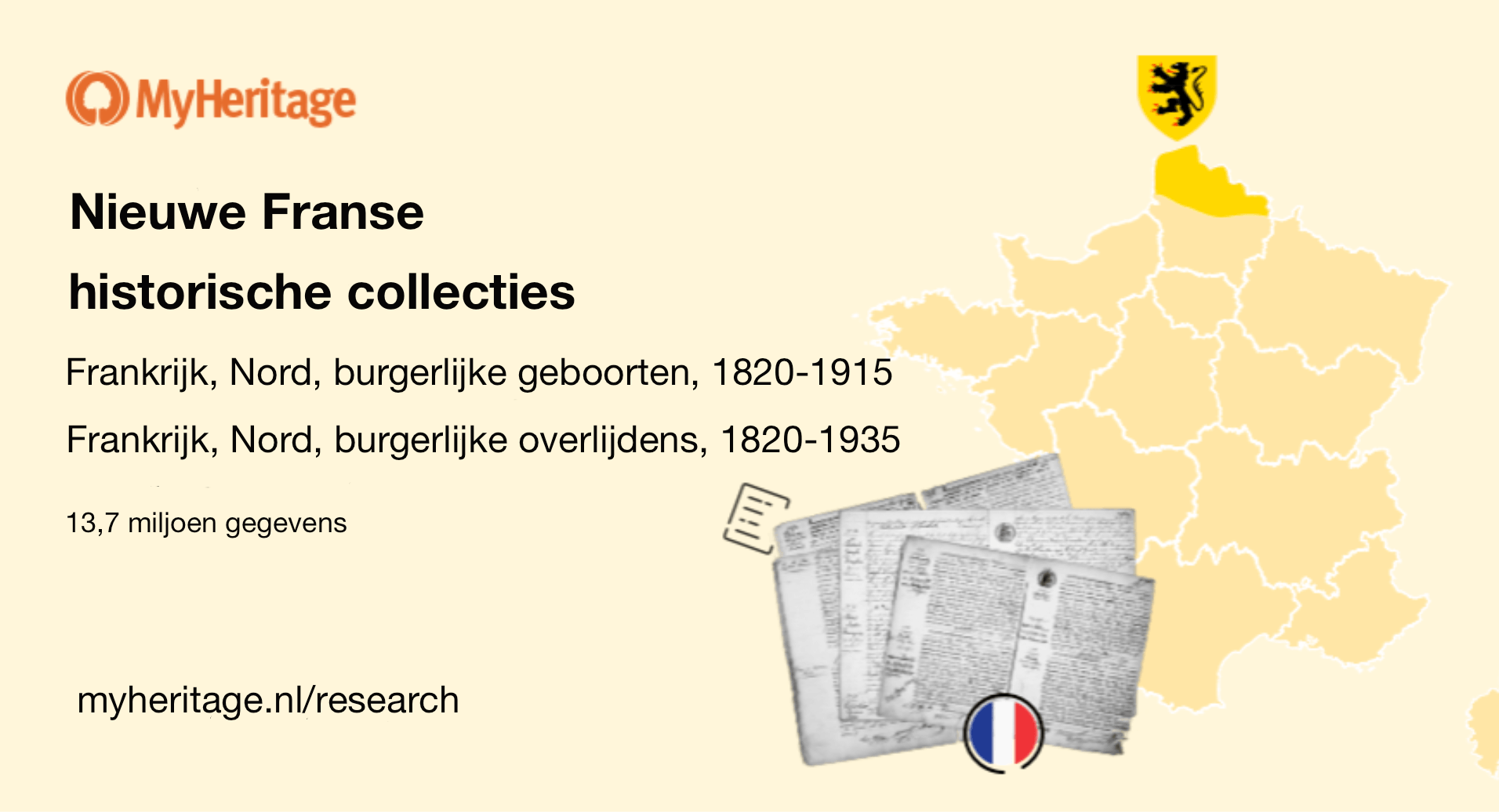 MyHeritage lanceert twee collecties historische gegevens uit Frankrijk, Nord: burgerlijke geboorten en overlijdens