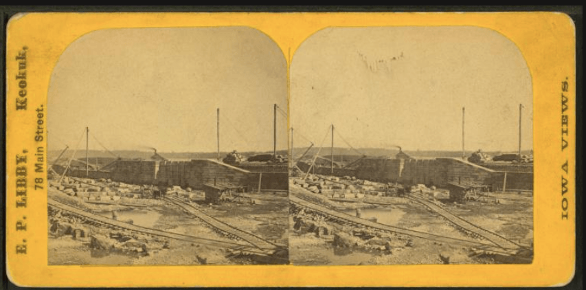 Kanaal en sluizen bij Keokuk, Iowa, 1870. (Bron: The New York Public Library, Public Domain)