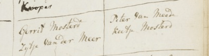 Vermelding van Gerrit Mosterd en Keetje Mosterd in de doopakte van Apolonia Mosterd in de collectie Leidse Dopen 1600-1825, d.d. 5 oktober 1801 (bron: MyHeritage)