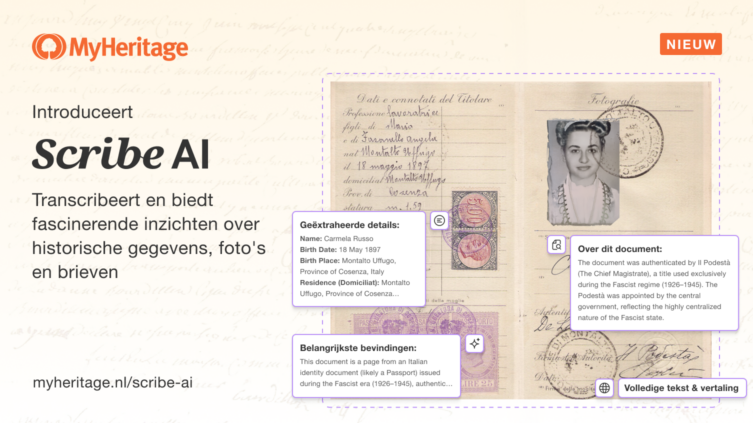 Maak kennis met Scribe AI: Transcribeer, interpreteer en ontvang fascinerende inzichten over de historische documenten en foto’s van je familie, en MyHeritage-documenten