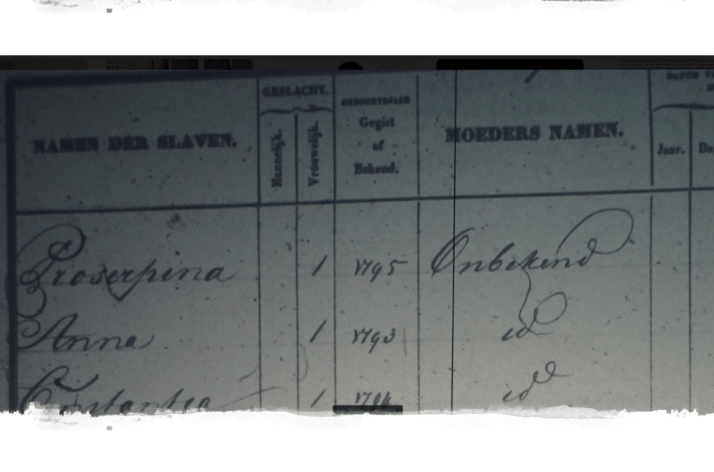 Proserpina slave record pl. Berg en Dal 1830, moeders naam is onbekend