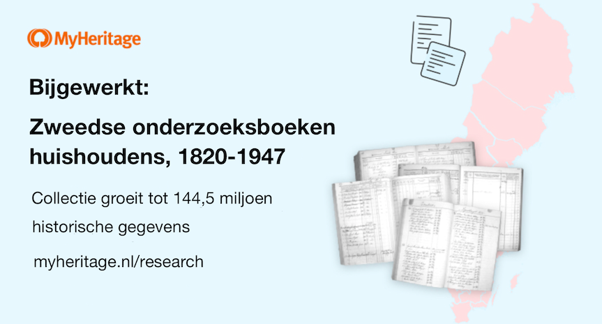 MyHeritage heeft de collectie Zweedse onderzoeksboeken huishoudens, 1820-1947 bijgewerkt