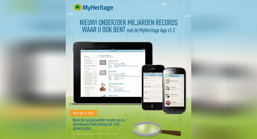 Nieuw! Doe onderzoek met de laatste MyHeritage App, waar u ook bent.