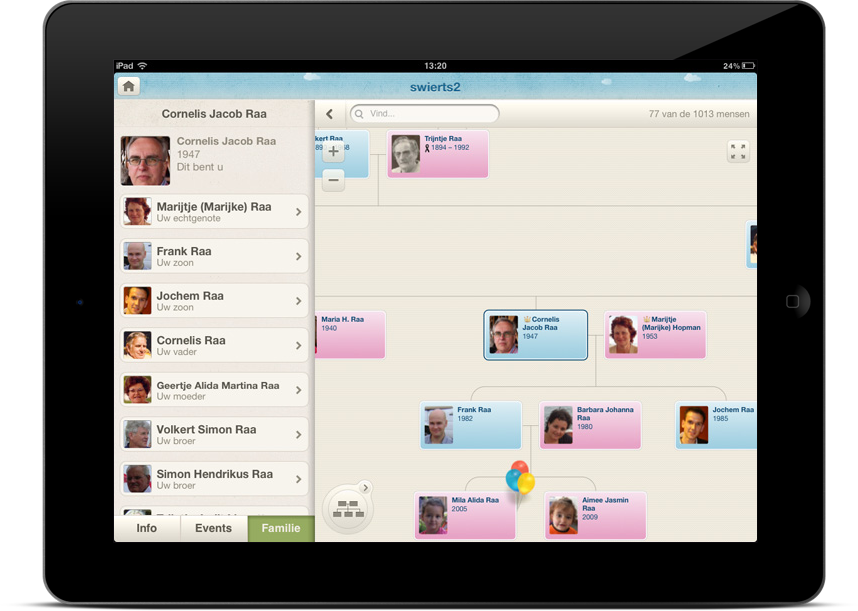 Jouw MyHeritage stamboom op de iPad. Het heden en het verleden bij de hand (klik voor een vergroting)