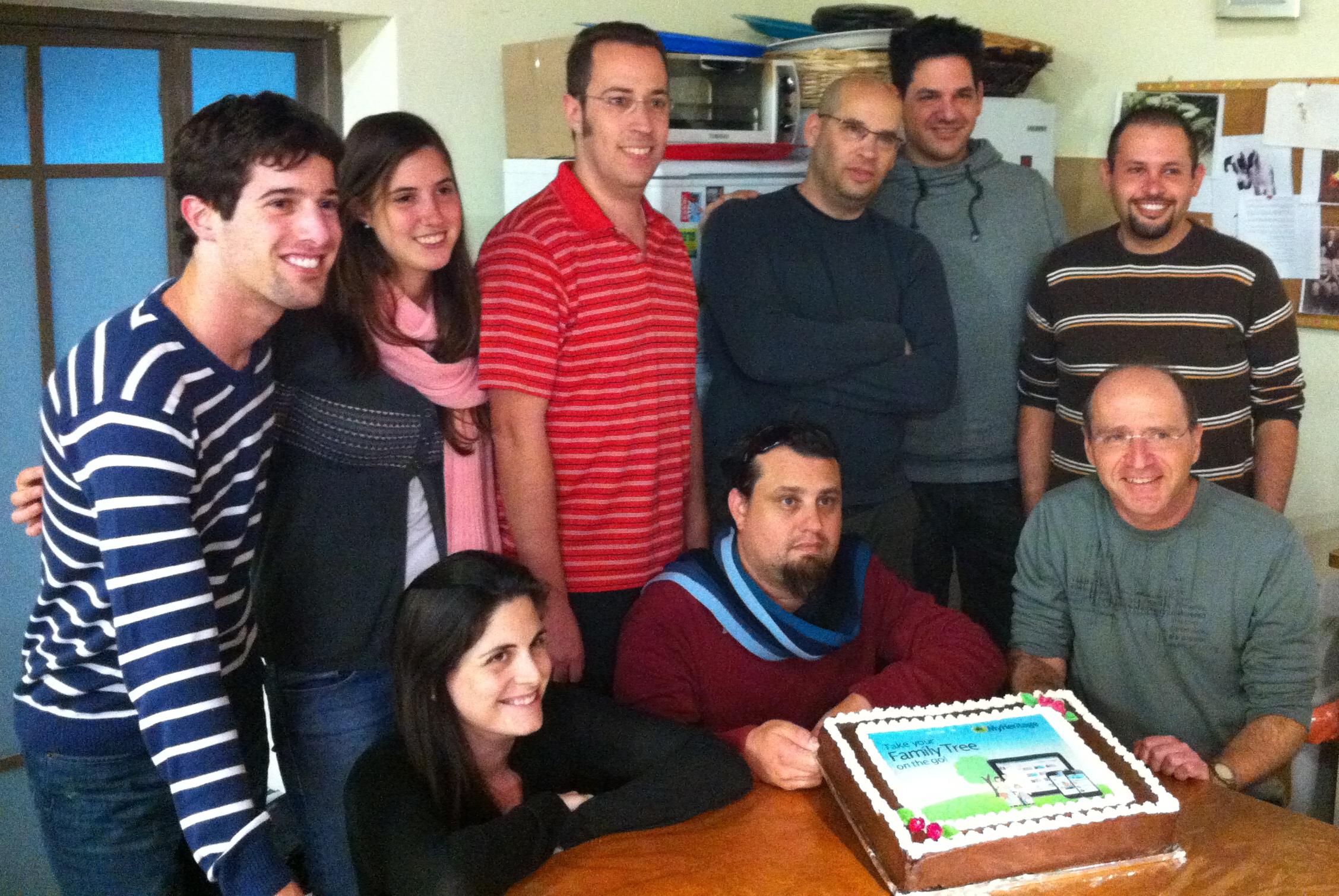MyHeritage Mobiele team: Raz, Roni, Dov, Addy, Oren, Omer, Danielle, Nimrod en Yehuda.