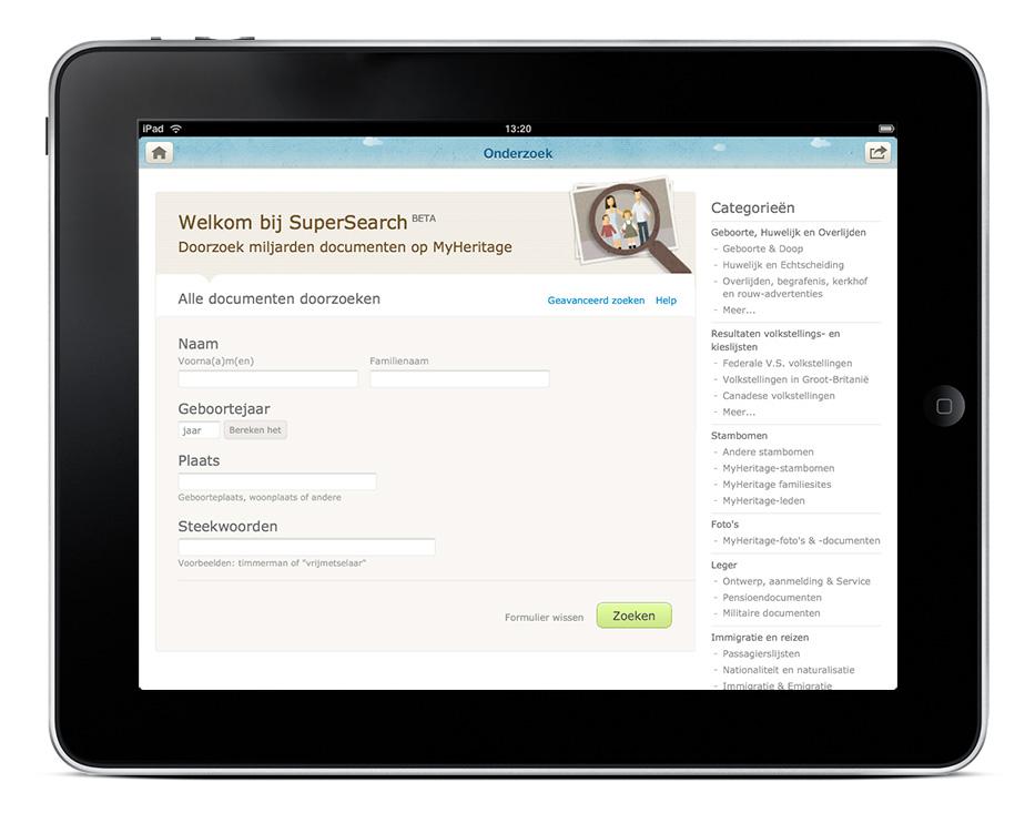 MyHeritage App 1.2 Onderzoek via de iPad