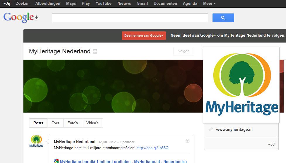 MyHeritage Nederland op Google+