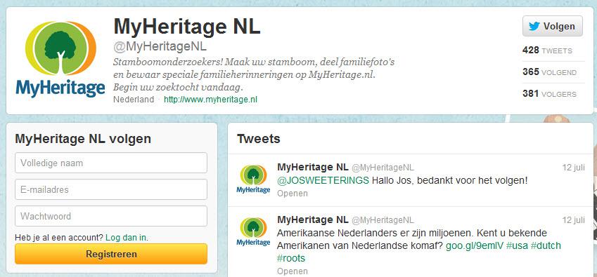 Volg ons via Twitter @myheritageNL